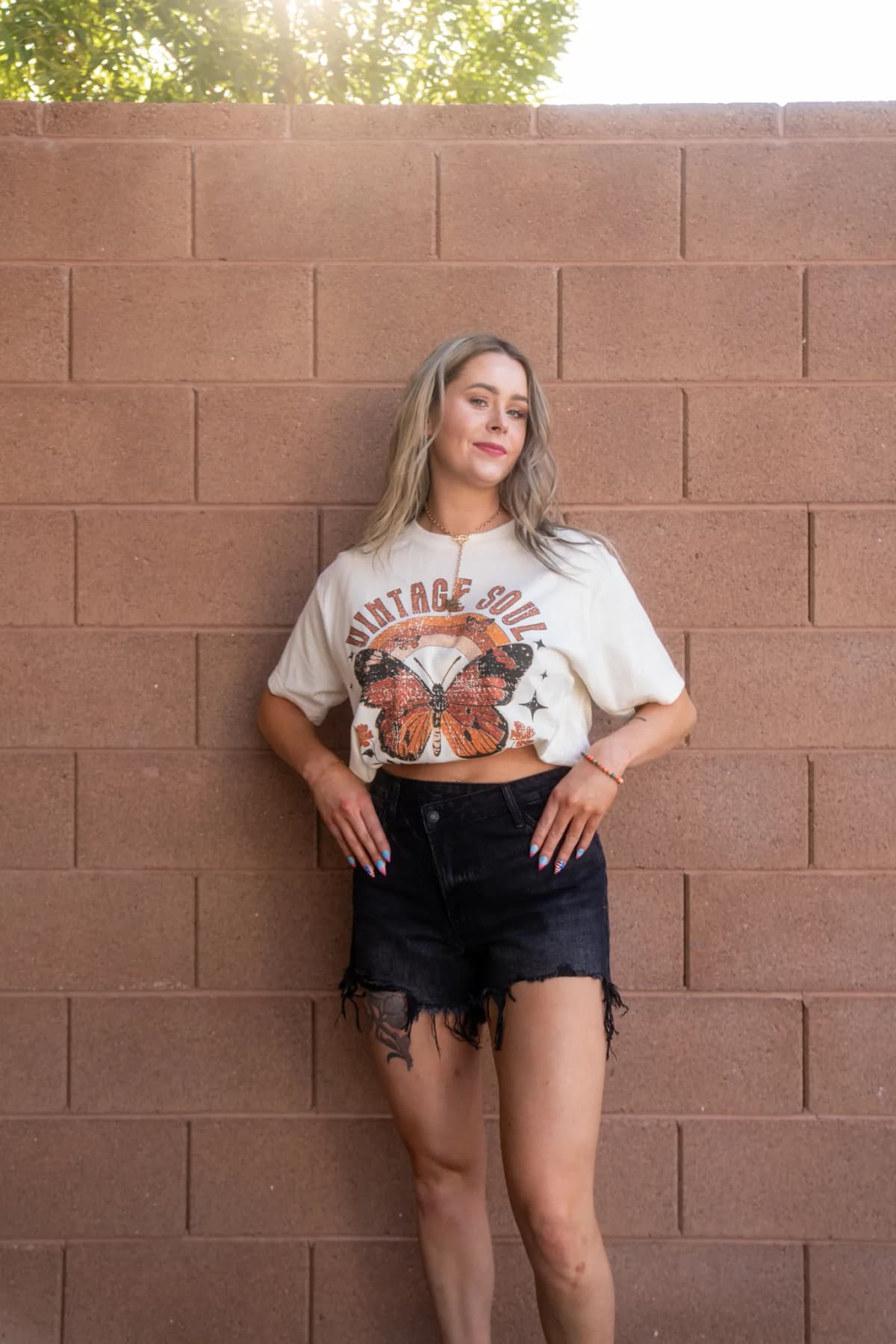 Vintage Soul Butterfly Retro Rainbow Distressed Oversize Tee Select Apparel