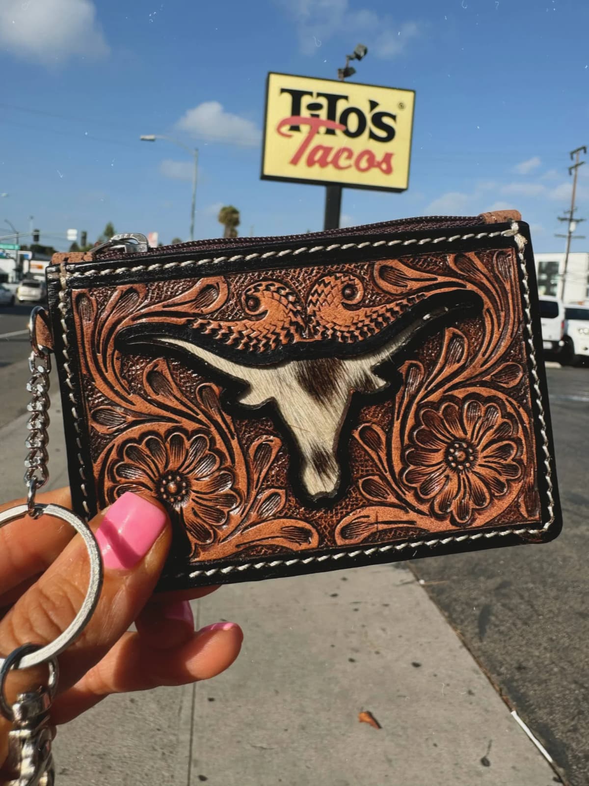 Longhorn Freebird Western Cowhide Leather Keychain Wallet