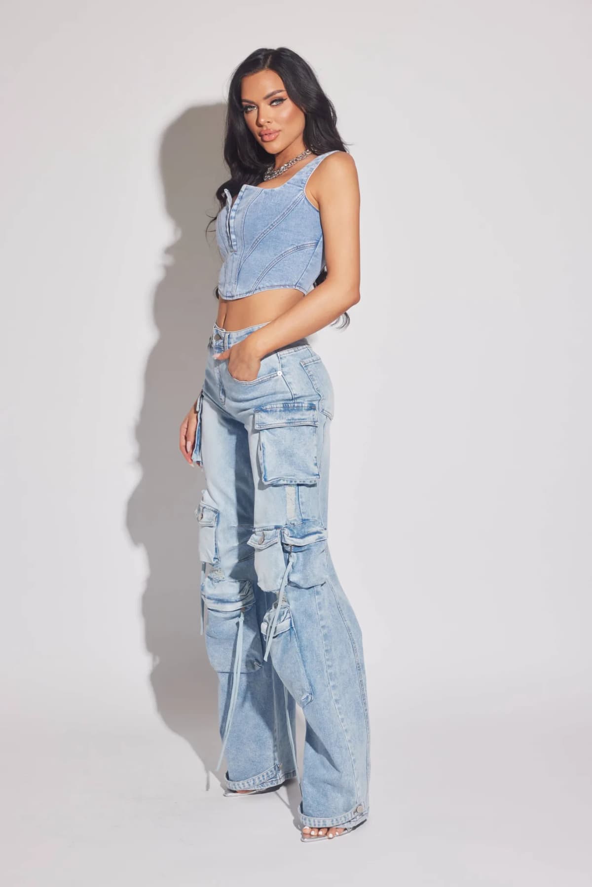 Light Washed Cargo Jeans by WFFS