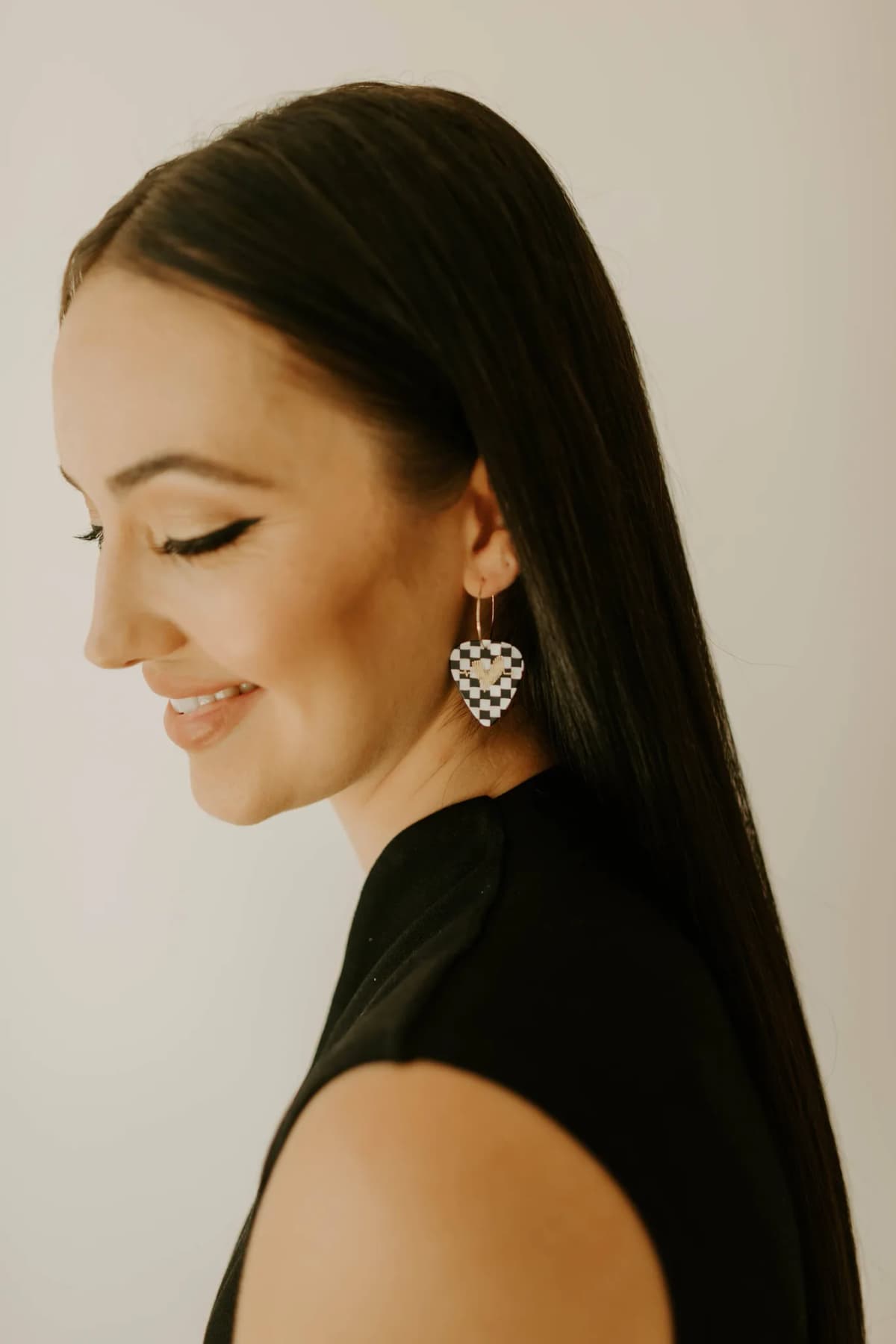 Groupie Love Checkerboard Single Guitar Pick Hoop Earrings