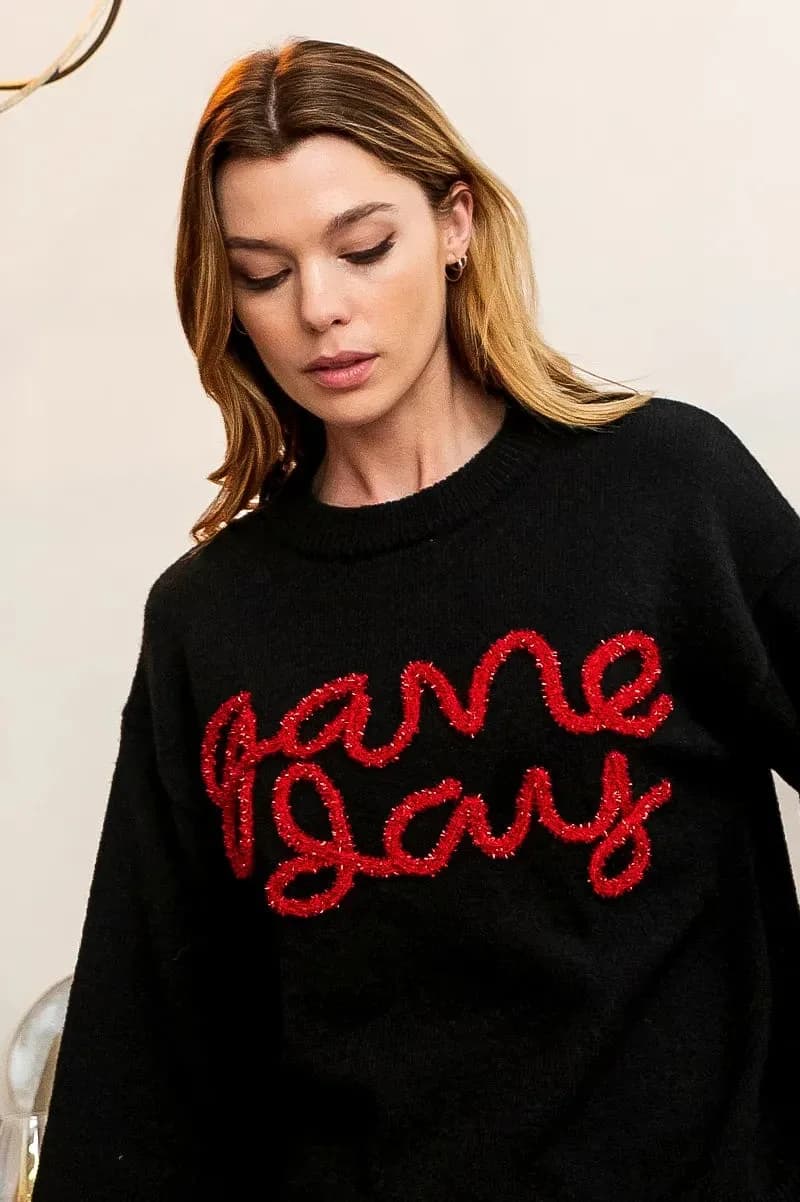 BiBi Game Day Metallic Letter Sweater
