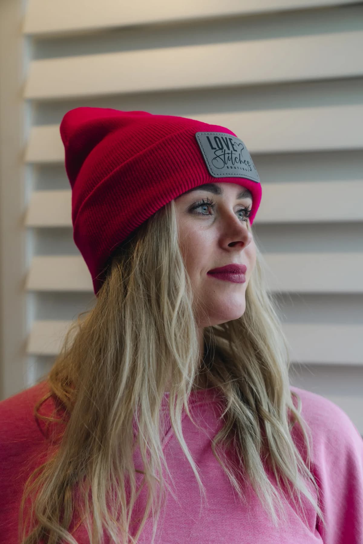 Boutique Beanie Winter Hats Love Stitches Logo Lasting Impressions CT (Bright Pink)