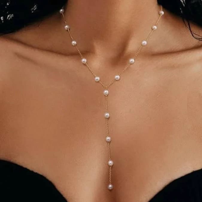 18K STAINLESS STEEL TARNISH FREE PEARL Y NECKLACE