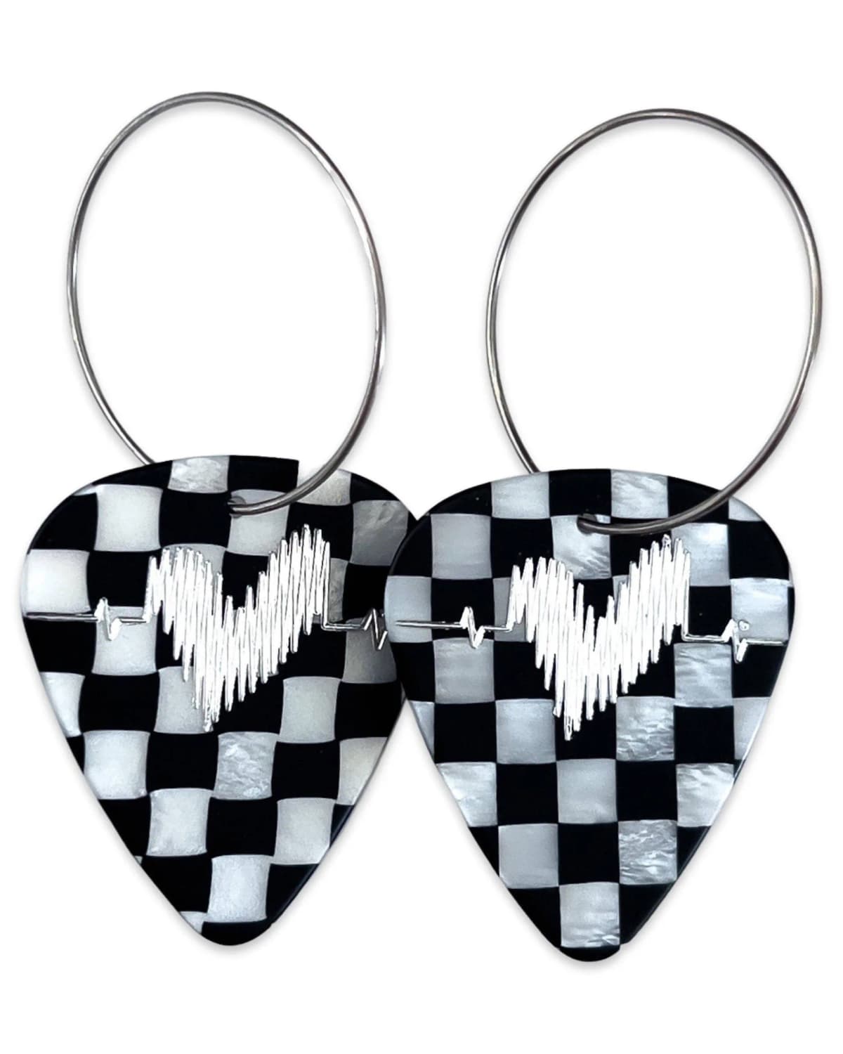 Groupie Love Checkerboard Single Guitar Pick Hoop Earrings