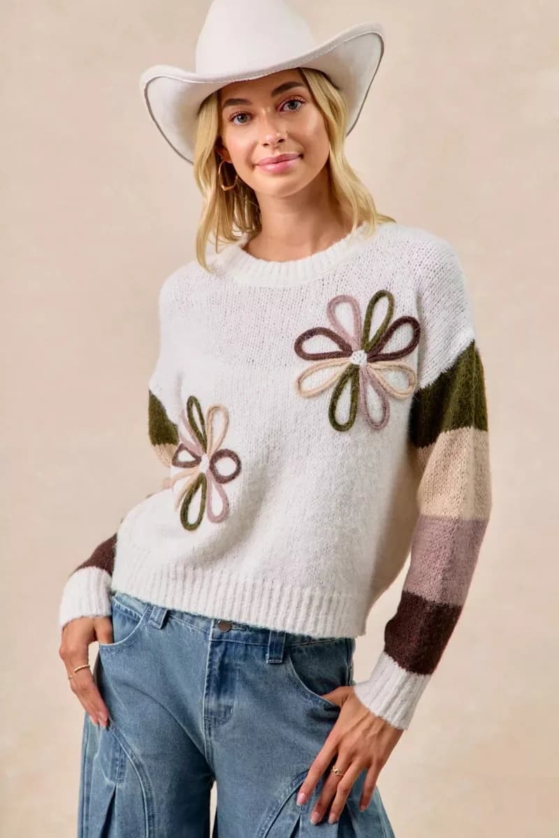 BiBi Flower Color Block Sweater