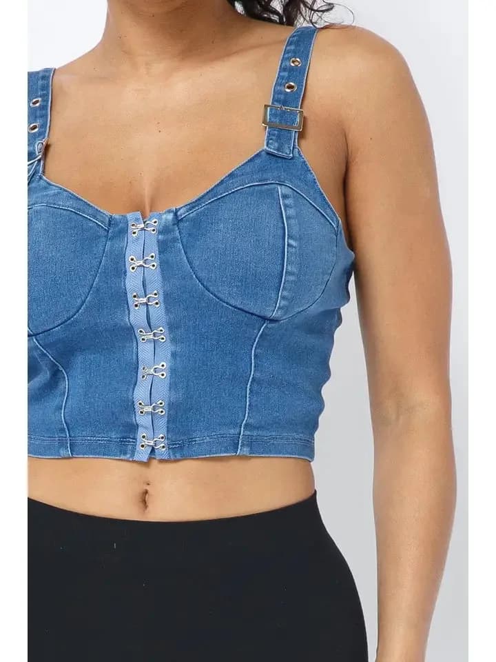 Crop Top With Buckle Style Straps Boswell (Dark Denim)