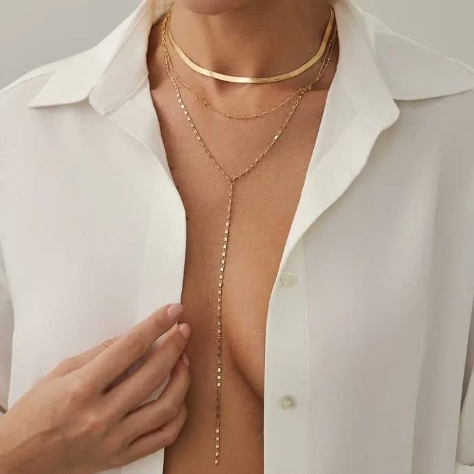 18K Stainless Steel Tarnish Free Y Necklace