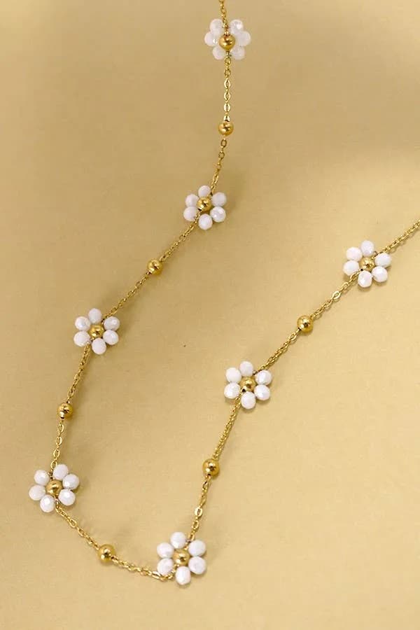 Summer Multi Beaded Flower Charm Necklace