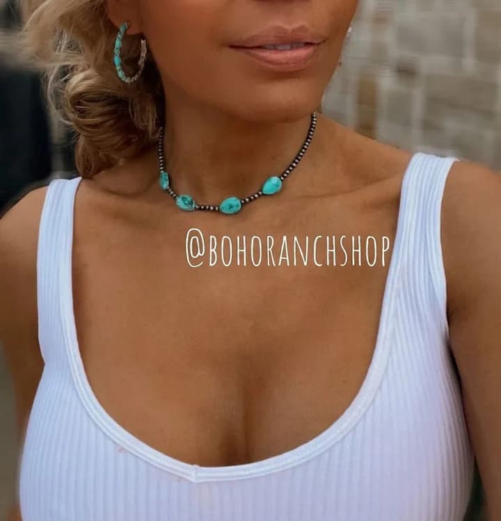 Western Stone Choker Navajo Style Pearl Pendant Necklace Boho ranch shop