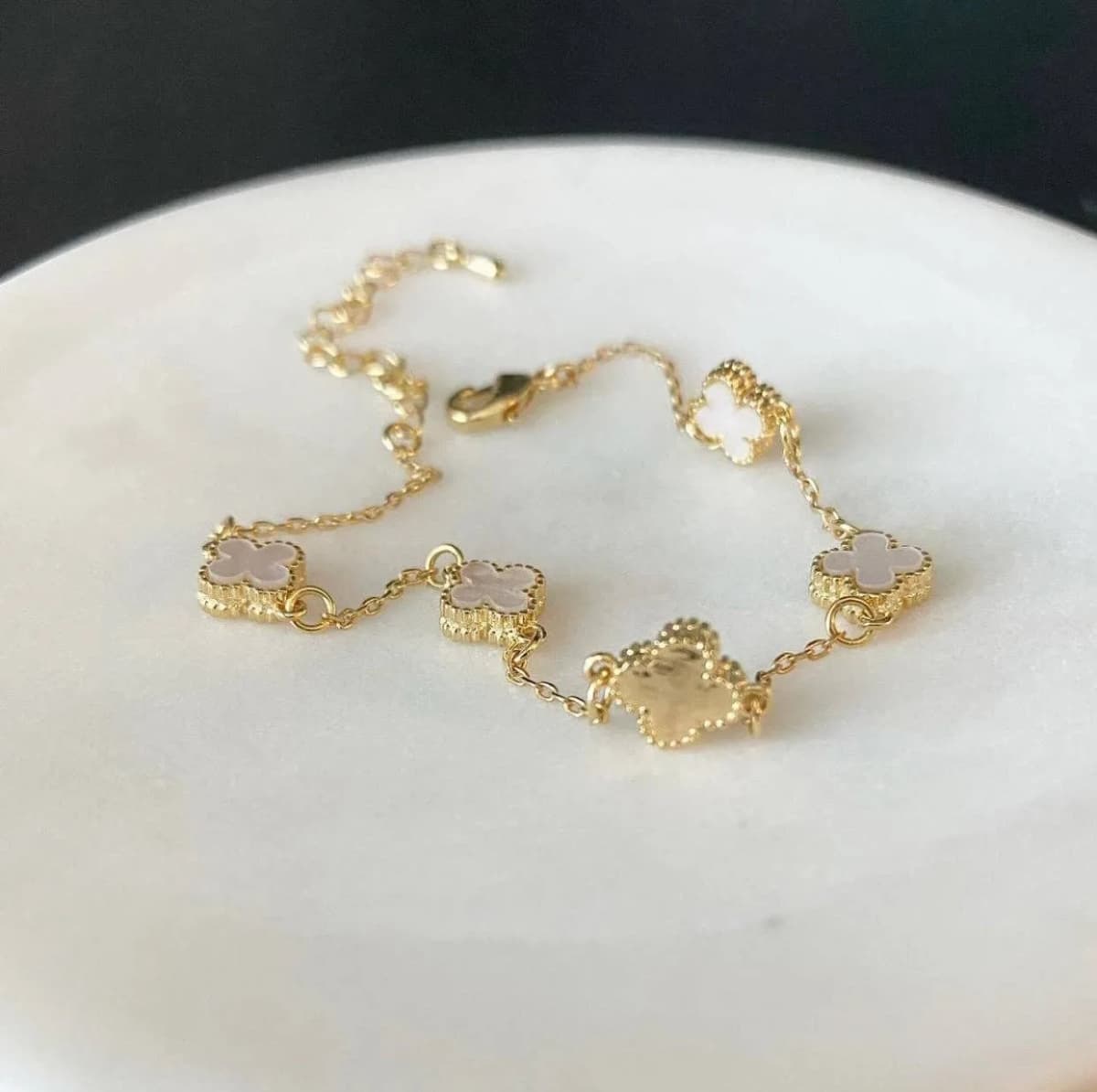 Gold Clover Leaf Mini Bracelet Multiple Colors