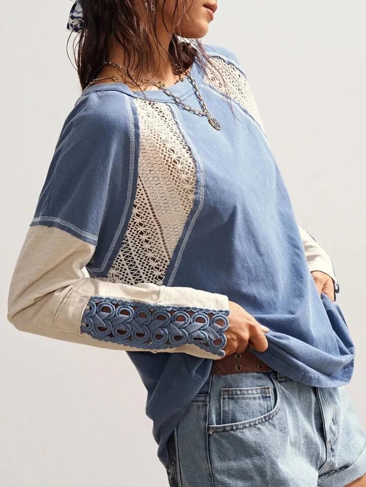 Lace Detail Tie Sleeve Shirt