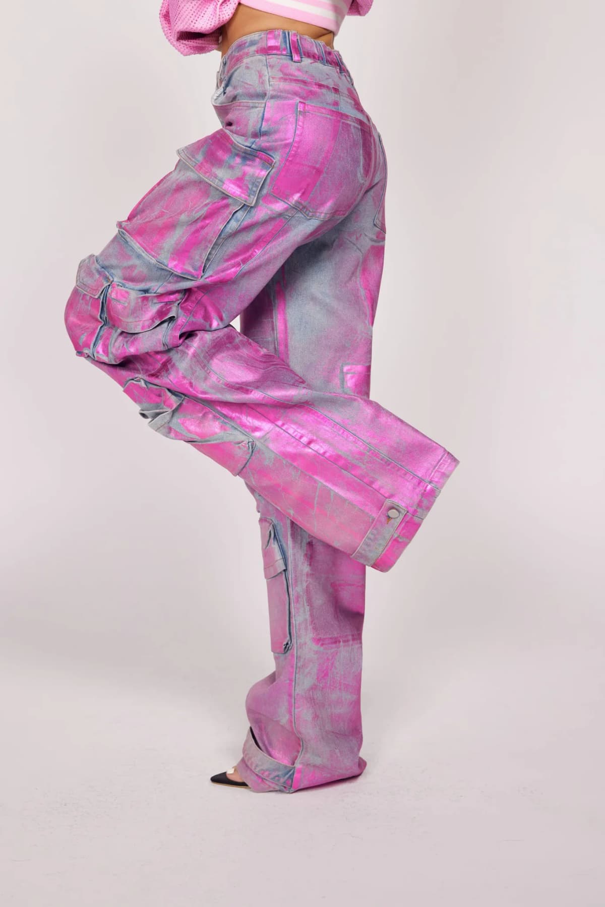 Restocked! Metallic Chic Pink Cargo Pants by WFFS