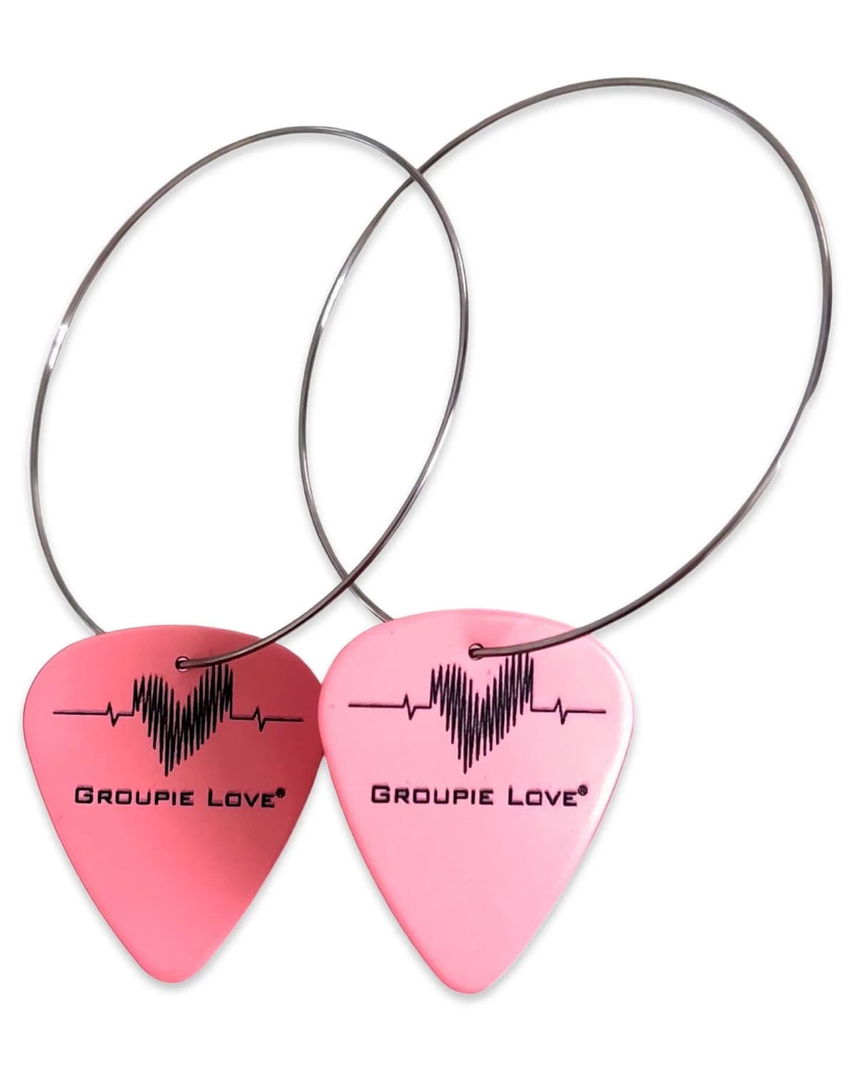 Baby Pink Stainless Steel Single Guitar Pick Earrings Groupie Love (50mm)