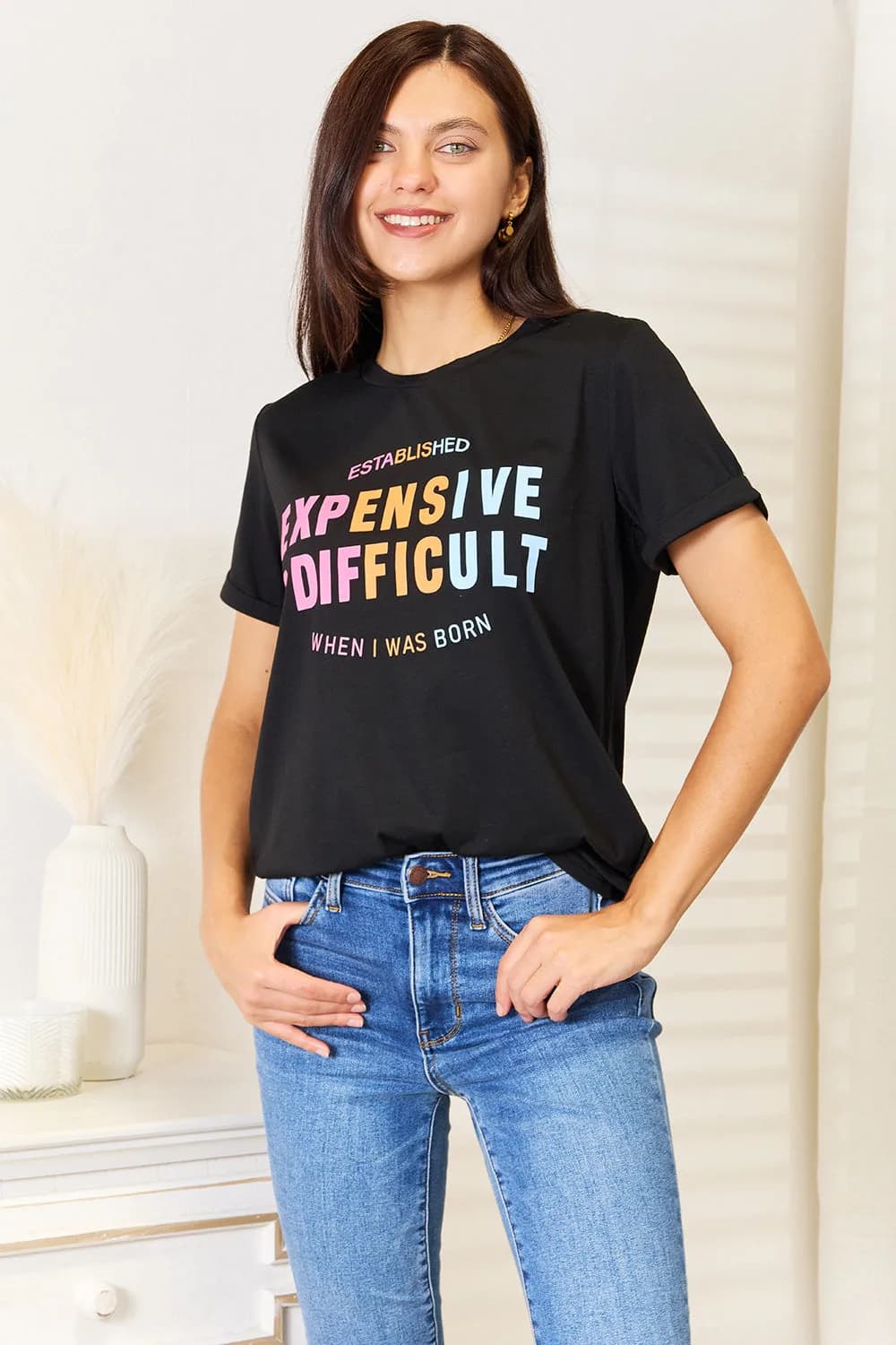 Simply Love Slogan Graphic Cuffed Sleeve Shirt
