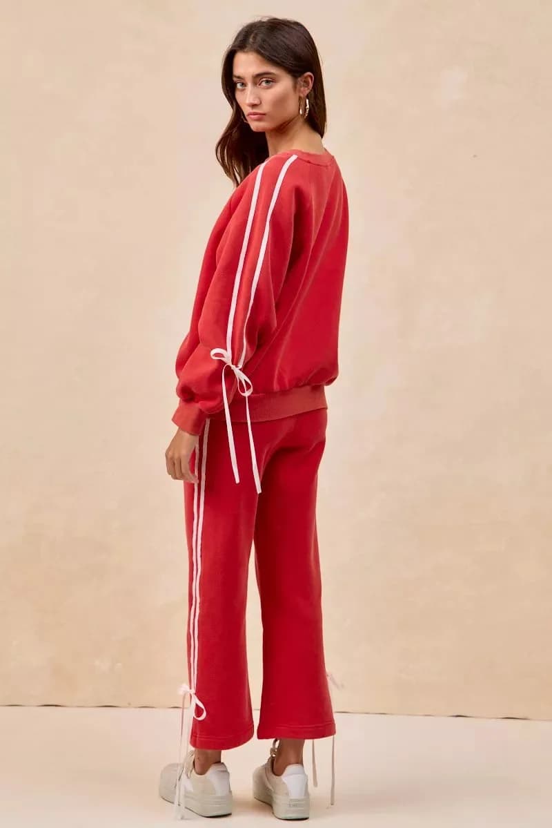 BiBi Side Lined Bow Details Fleece Sweatshirt