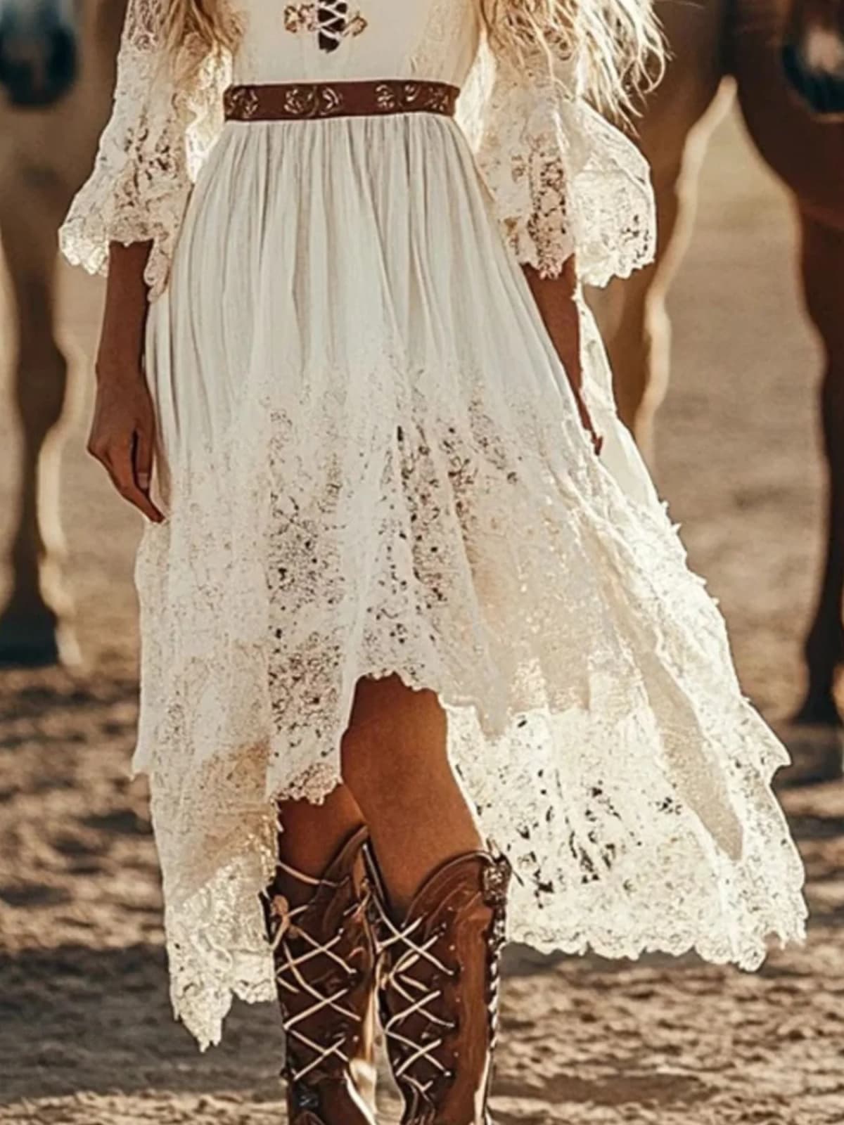 Lace Trimmed High-Low Dress