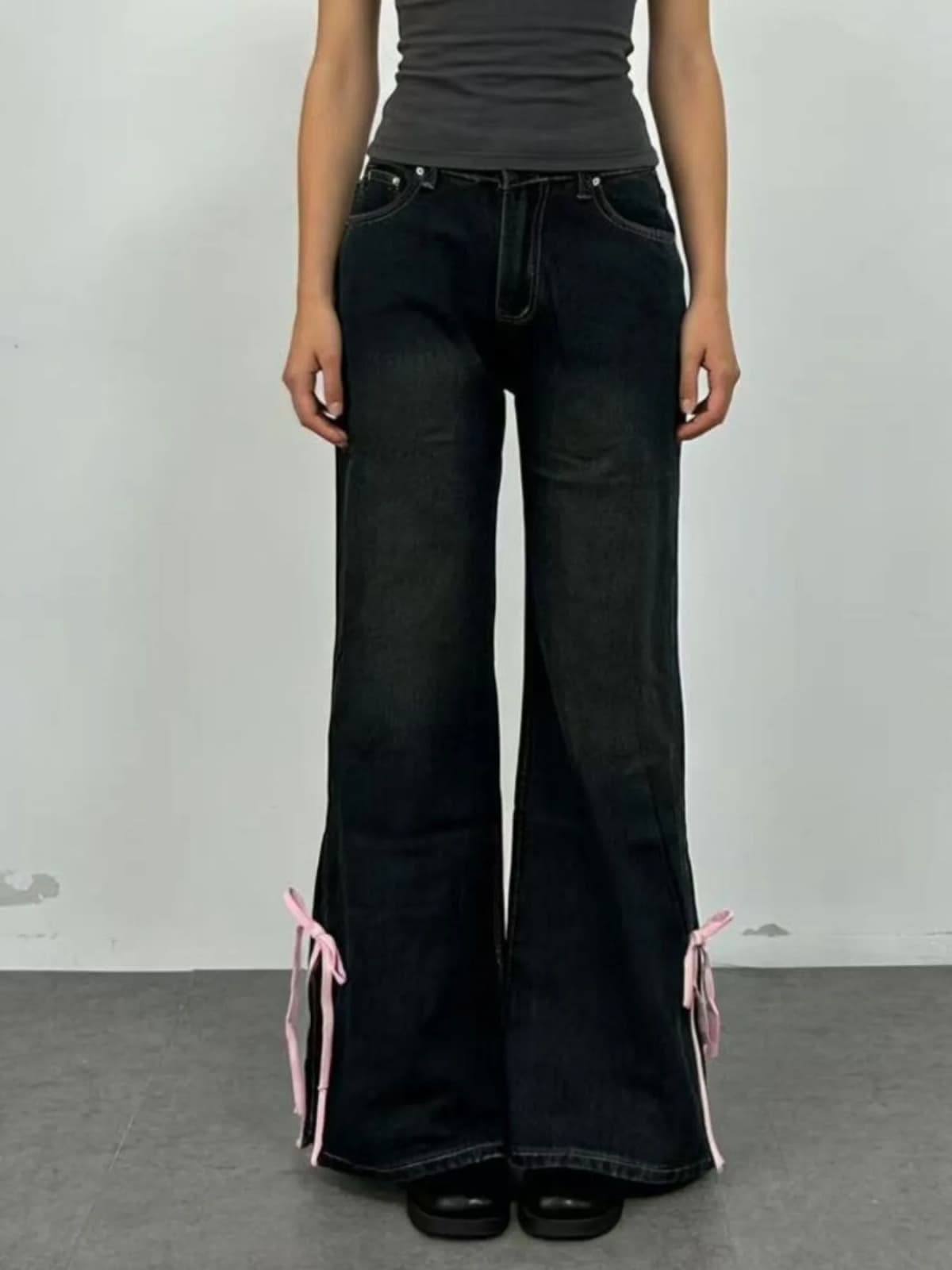 Ribbon Detail Flare Jeans