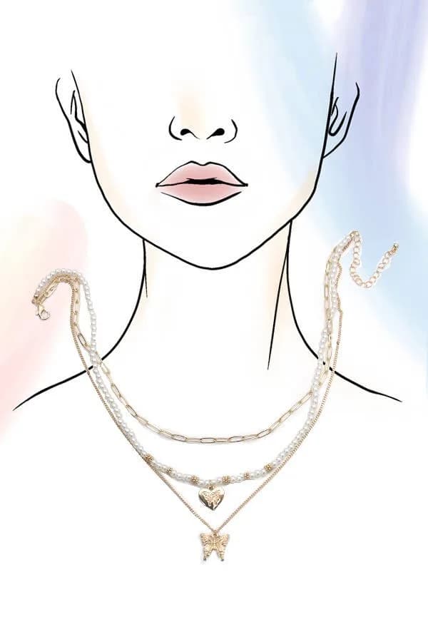 Multi Layer Butterfly Pearl Necklace