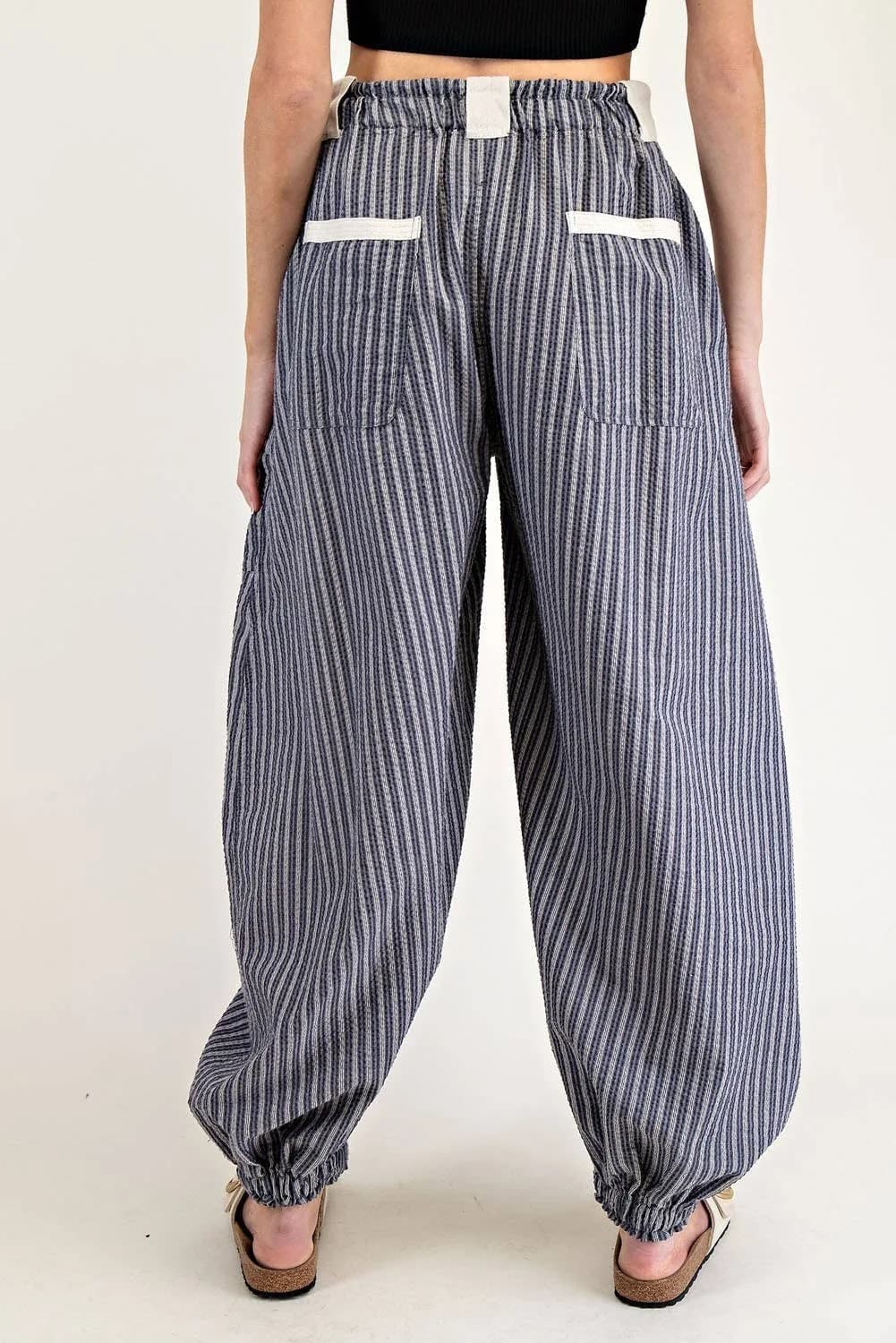 STRIPED DRAWSTRING SIDE POCKET JOGGER PANTS