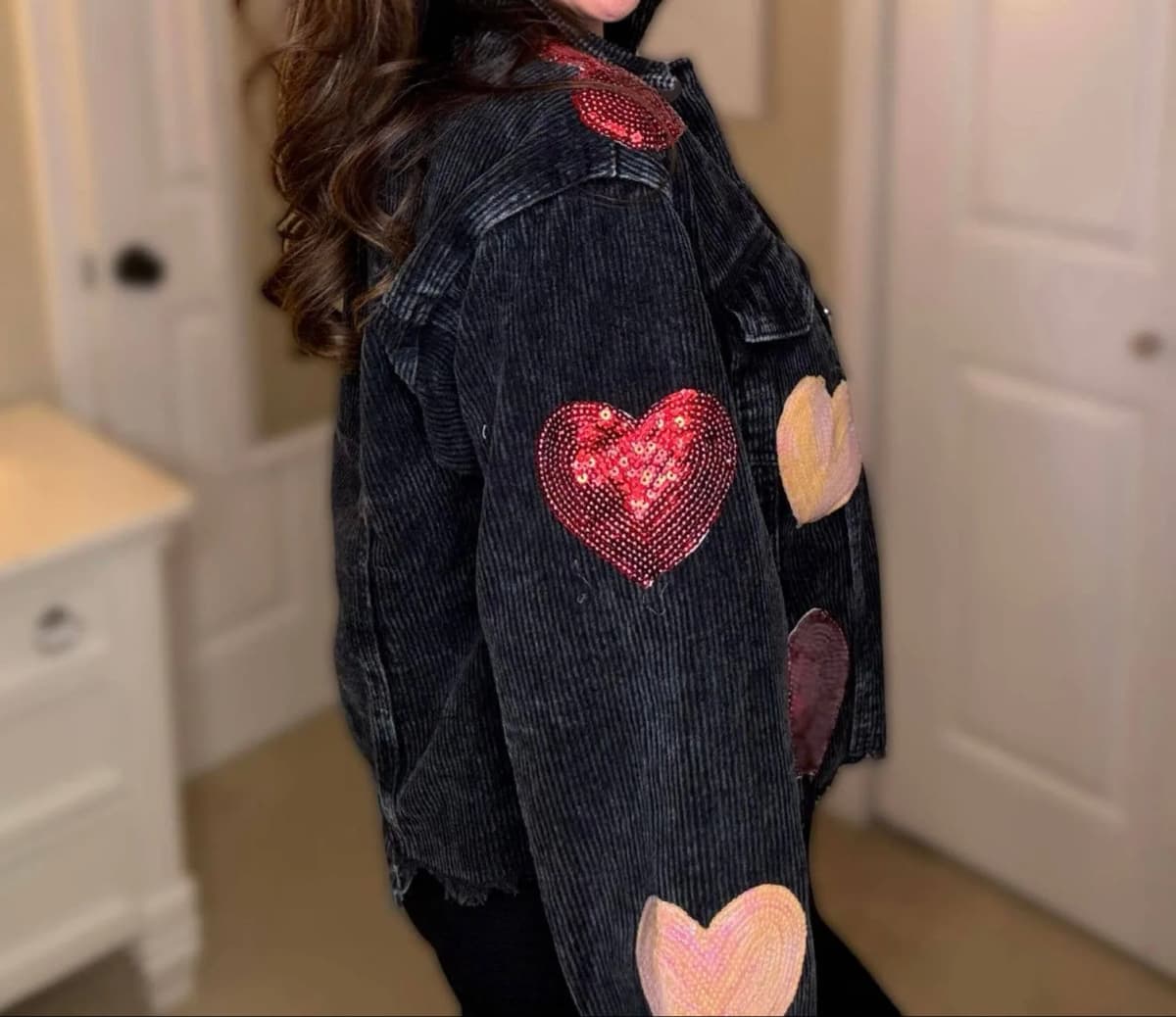 Sequin Heart Valentines Corduroy Shacket