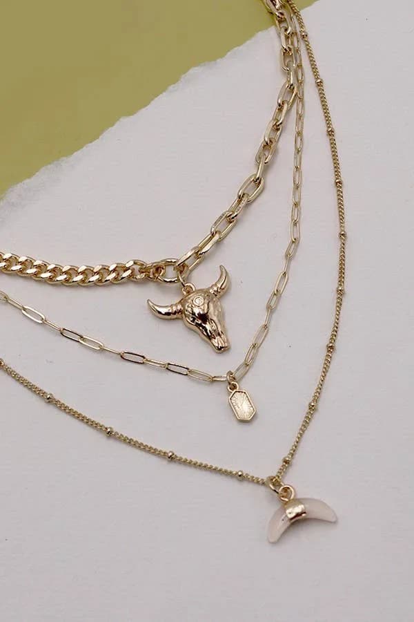 Western Bull Horn Multi Layer Necklace
