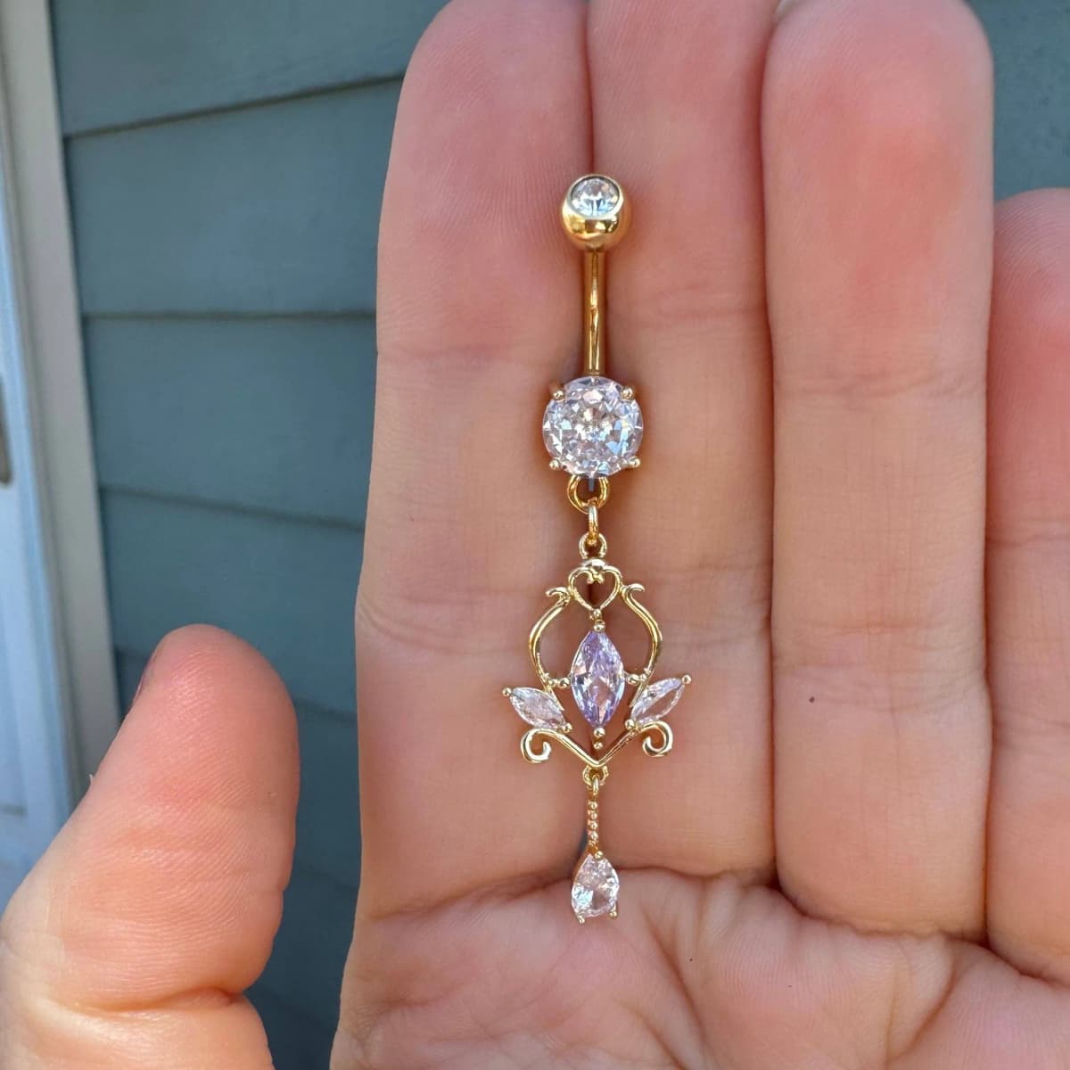 Dangly Gold Belly Button Ring 14G 9.5mm Surgical Steel