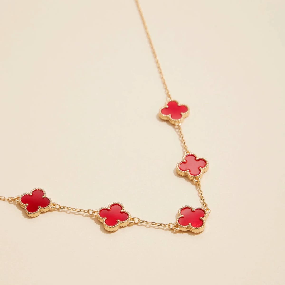 Gold Chain Clover Necklace with Shell Inlay Charms Reversible