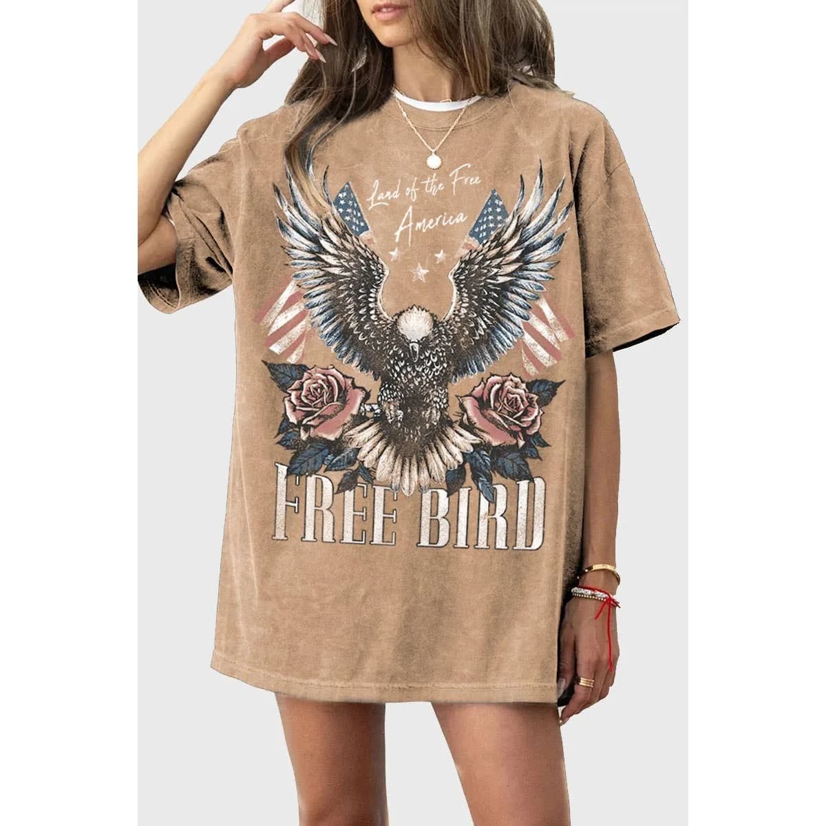 FREE BIRD AMERICA OVERSIZED MINERAL GRAPHIC TEE