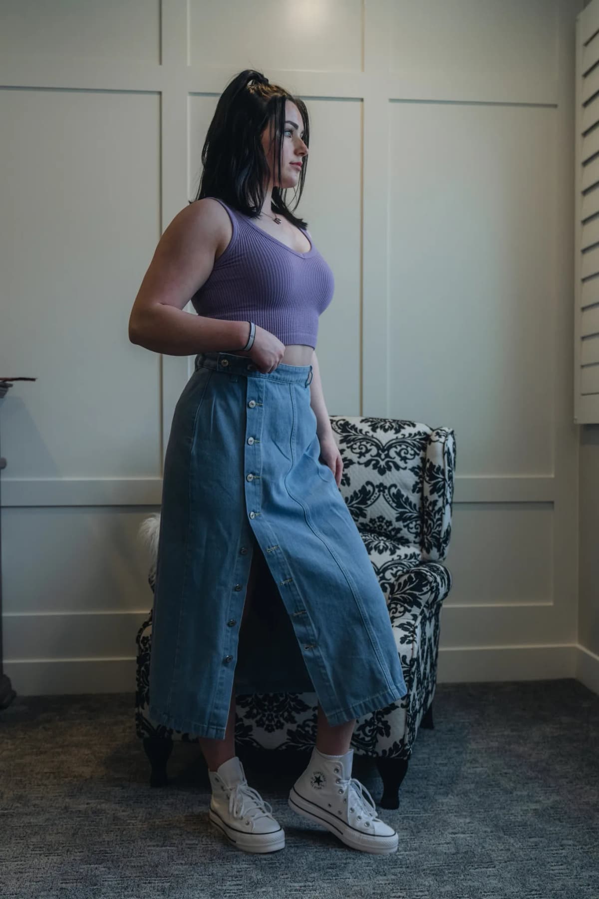 Button Fly Split Denim Skirt Beyond Apparel
