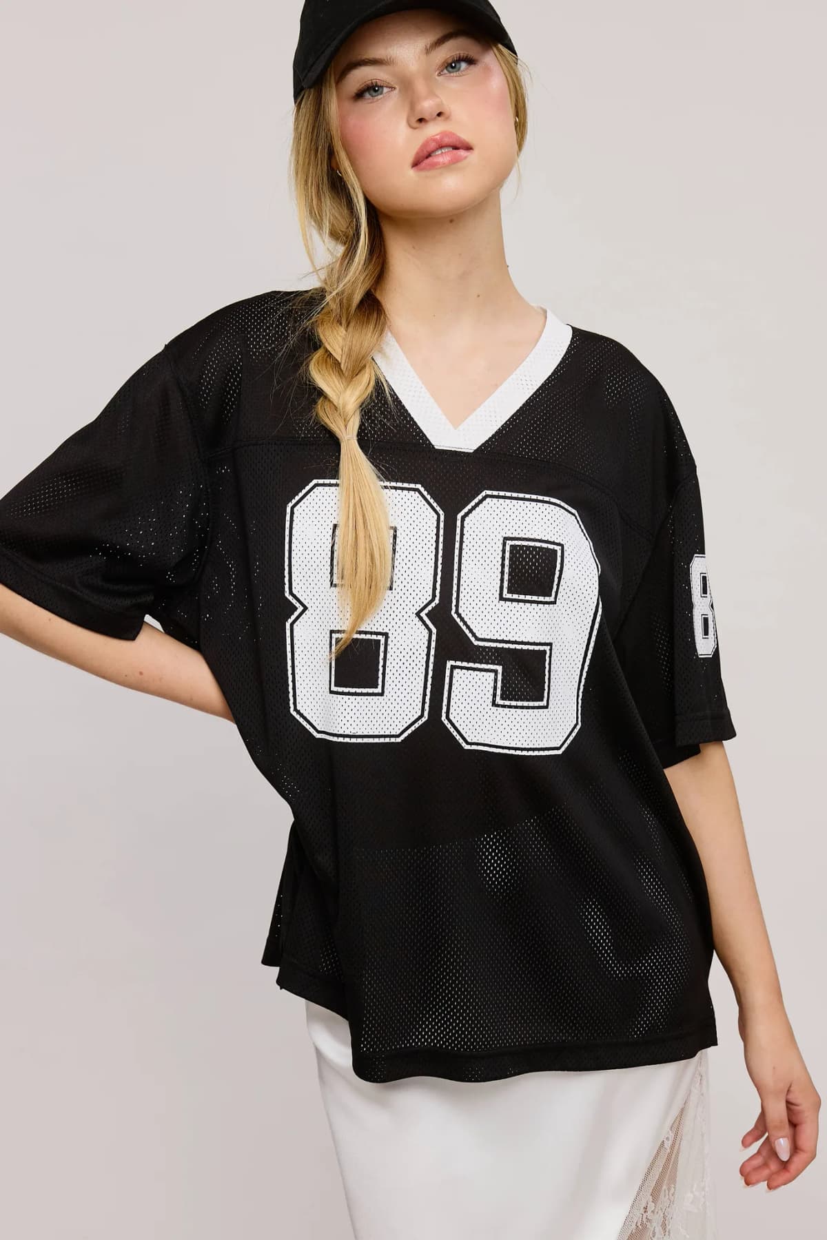 V Neck Sporty Jersey Shirt Top With Printed 89