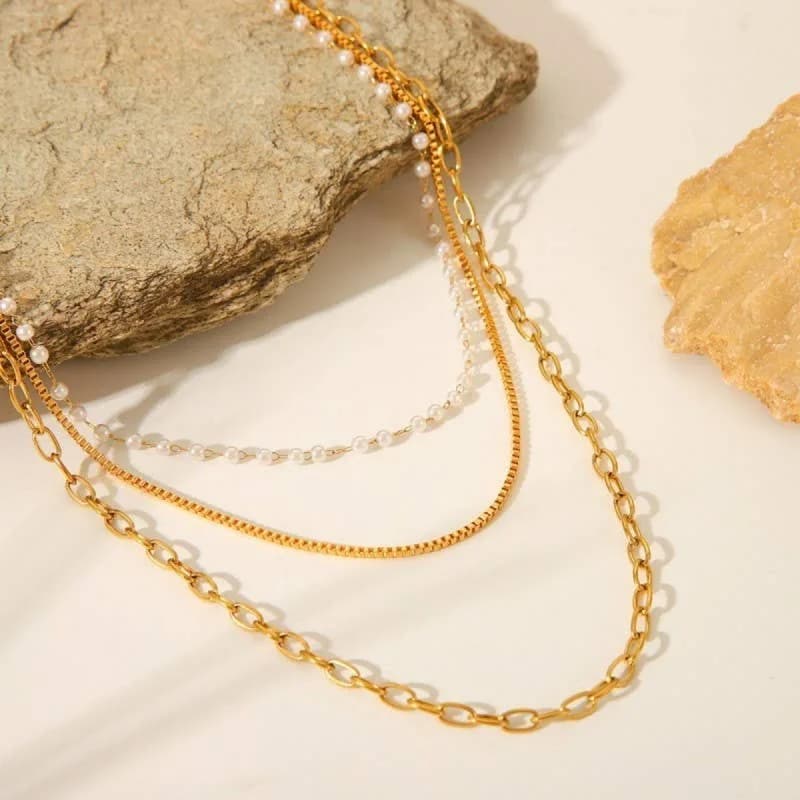 18K STAINLESS STEEL TARNISH FREE LAYERED NECKLACE