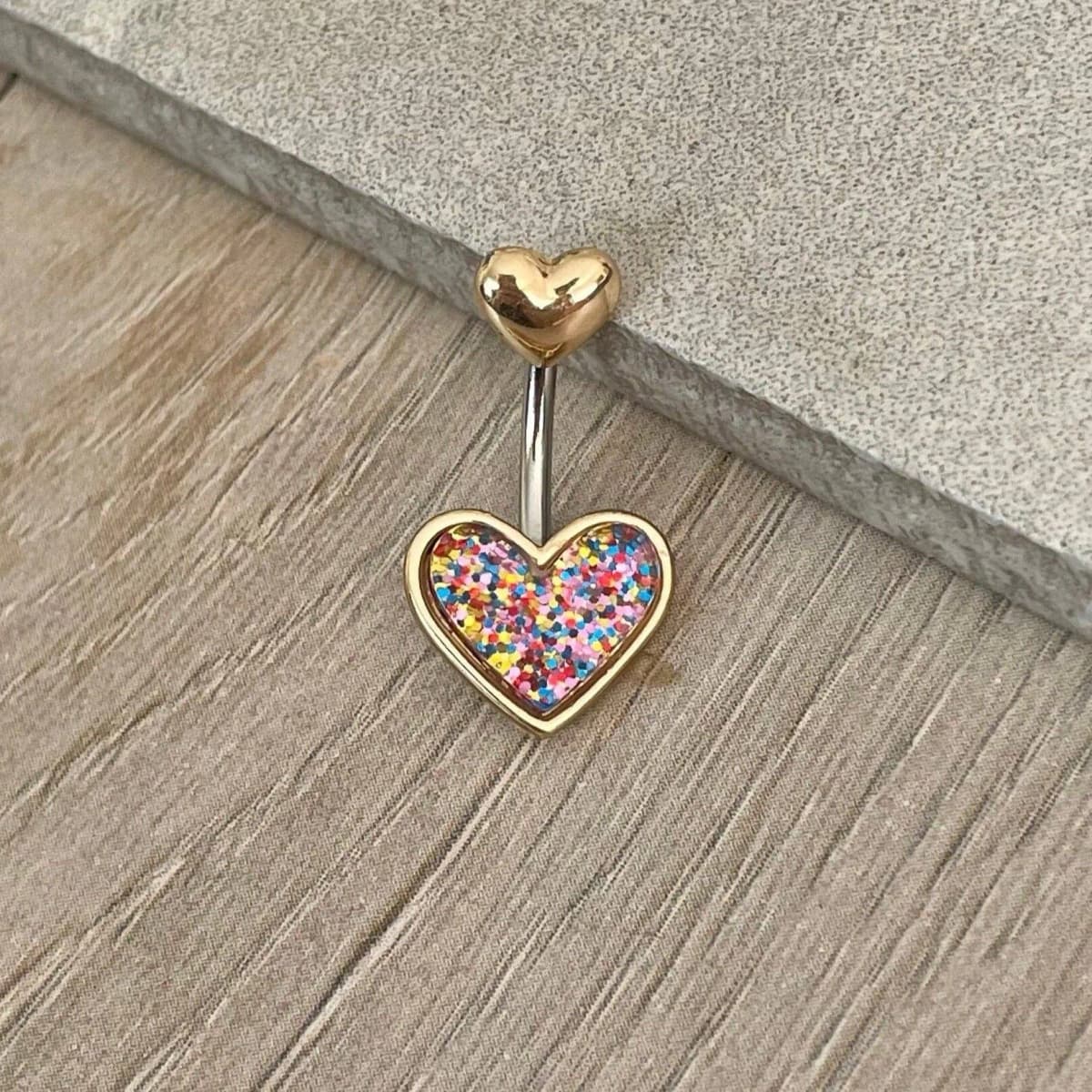 Gold Heart Belly Button Piercing 14G 10mm Surgical Steel
