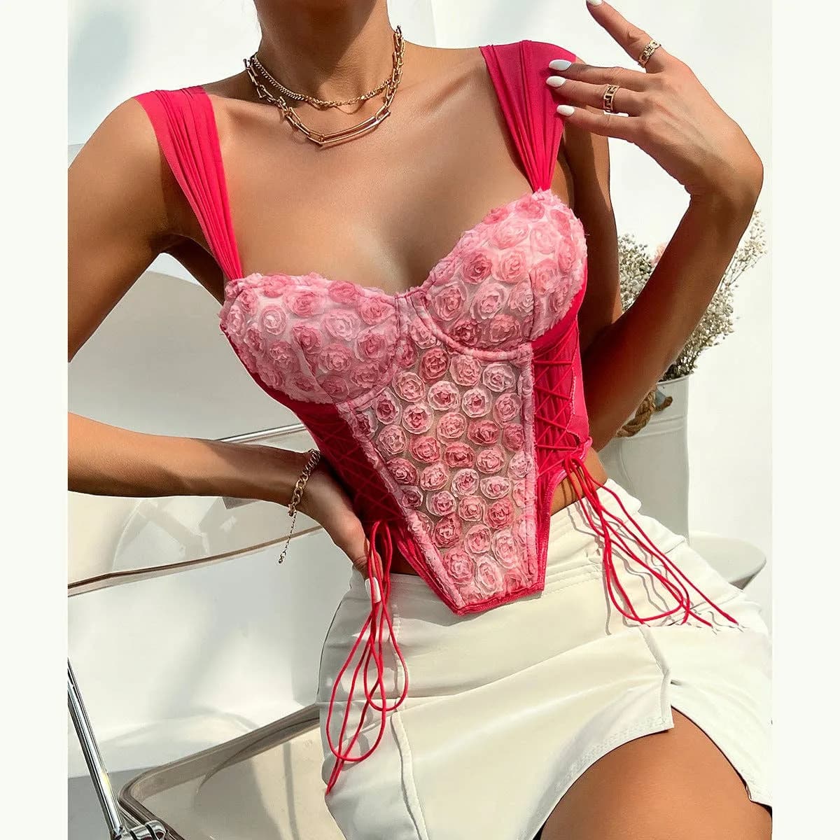 Sonya Floral Strap Corset Revella The Label (Coral Red)