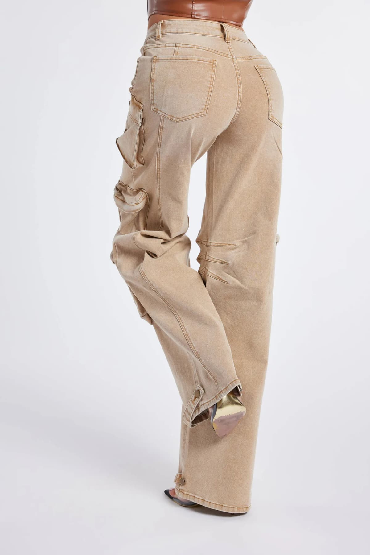Beige Washed Cargo Jeans by WFFS
