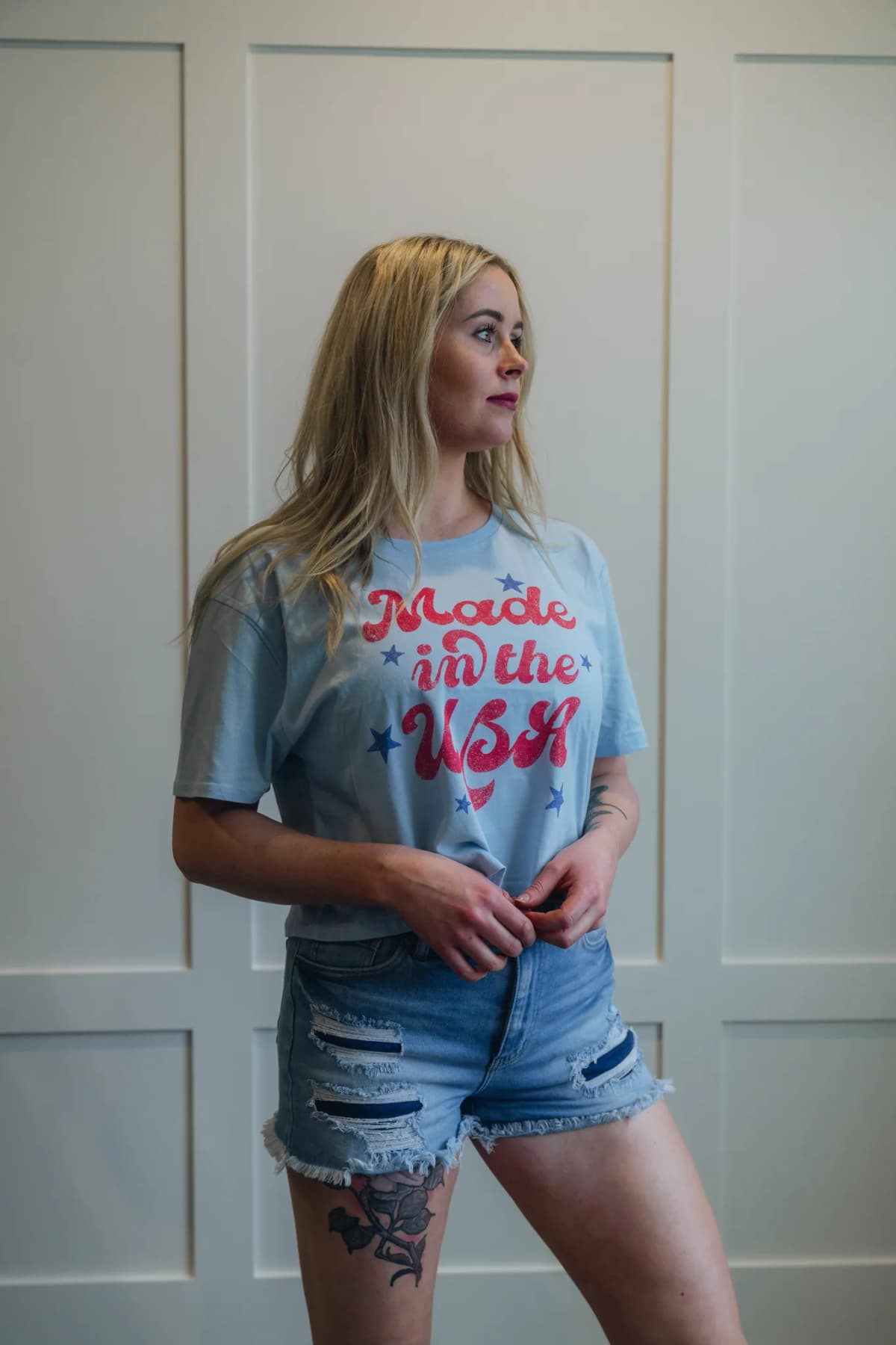 Made in the USA Crop T Shirt Blue