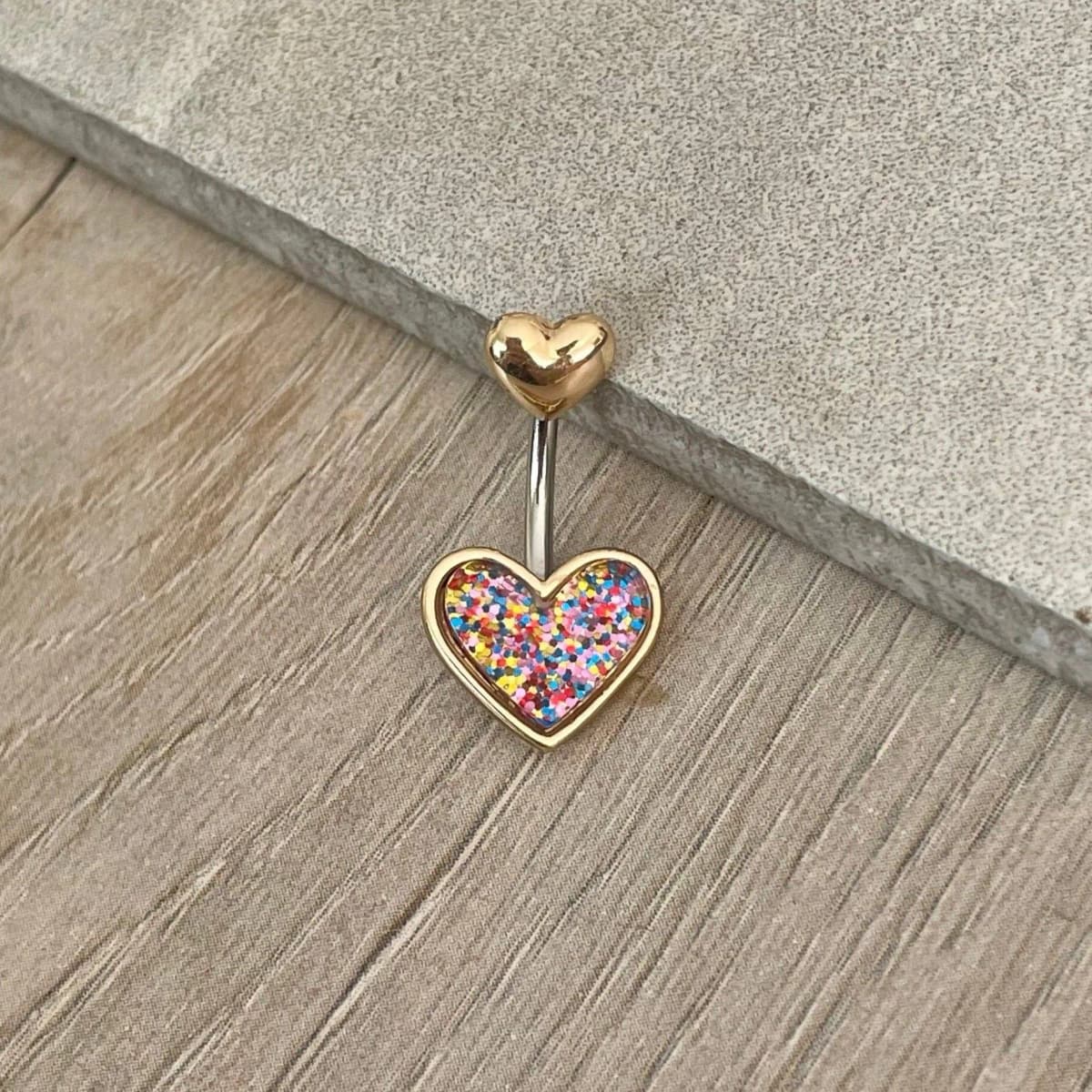 Gold Heart Belly Button Piercing 14G 10mm Surgical Steel