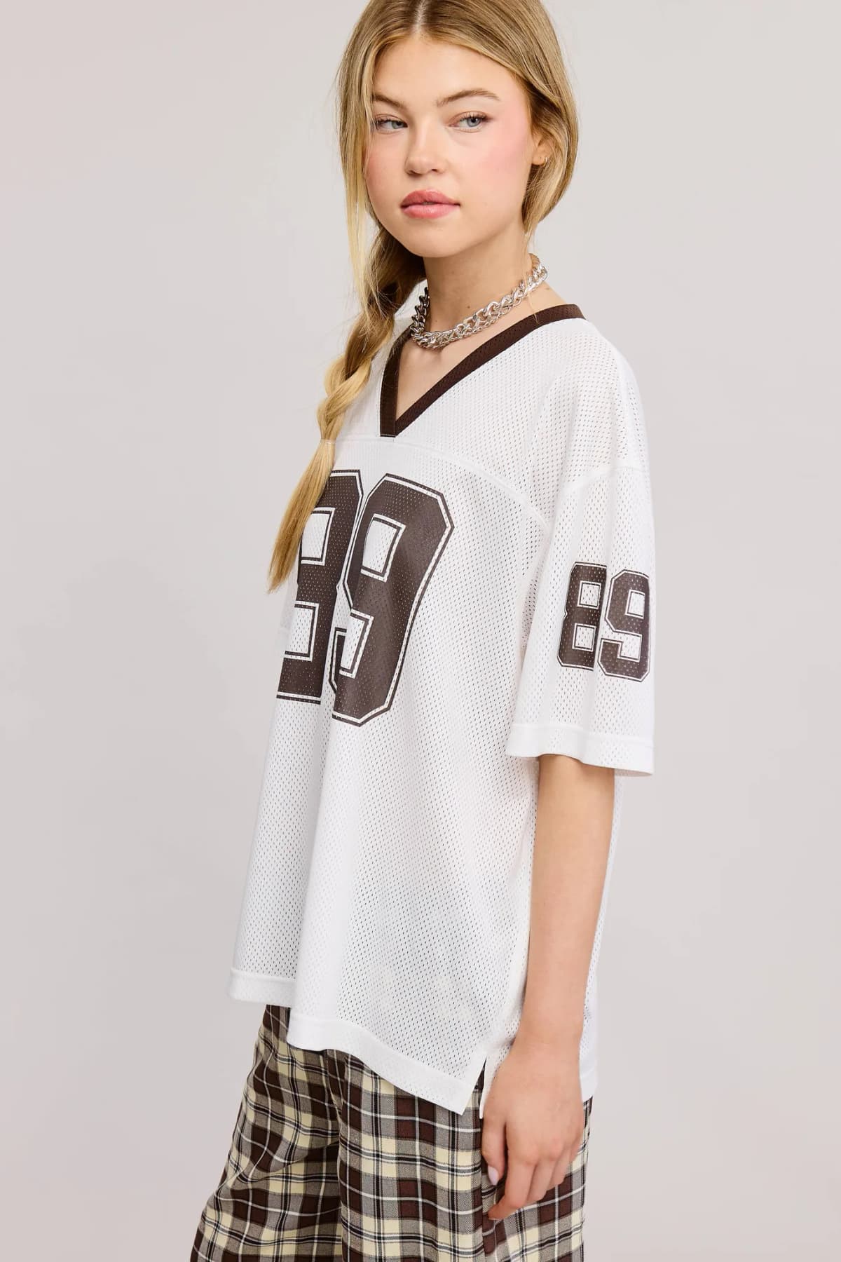 V Neck Sporty Jersey Shirt Top With Printed 89