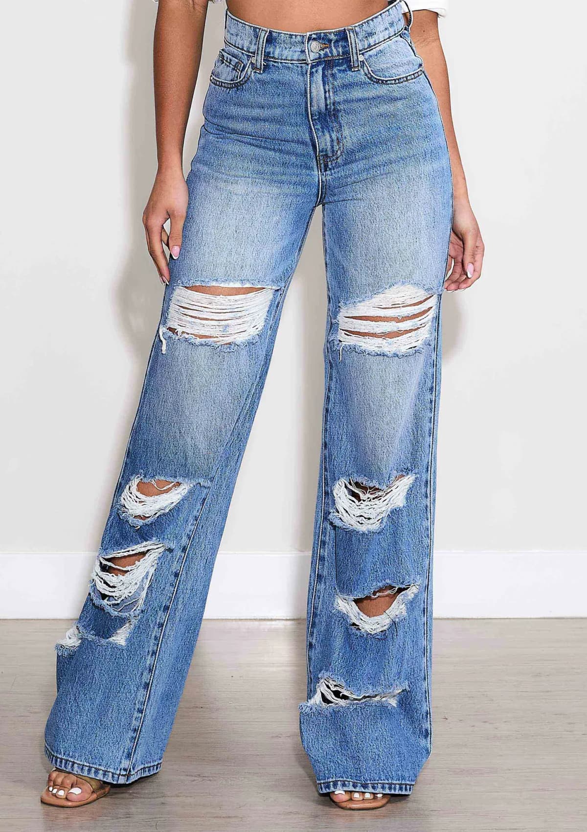 High Rise Distressed Wide Leg Jeans by Vibrant M.I.U