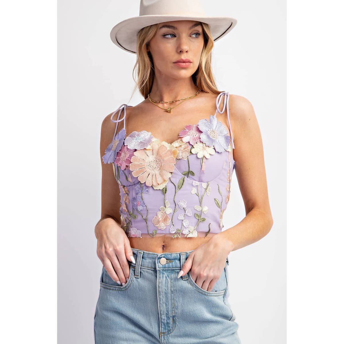 3D Flower Embroidery Tank Top