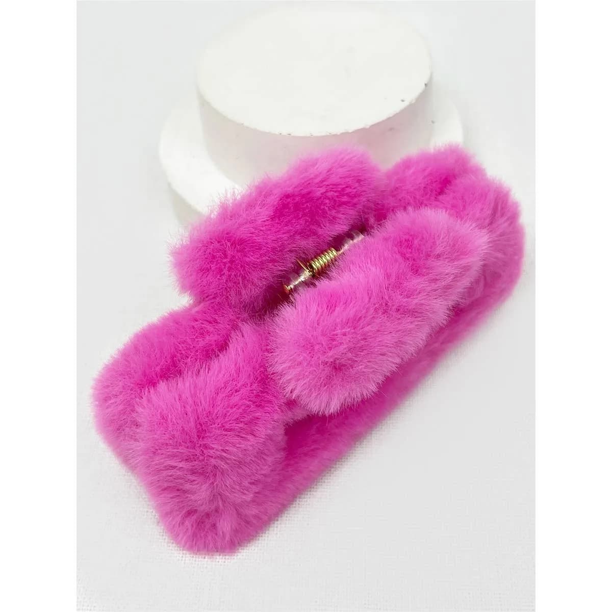 Large Rectangle Faux Fur Plush Hair Jaw Clip
