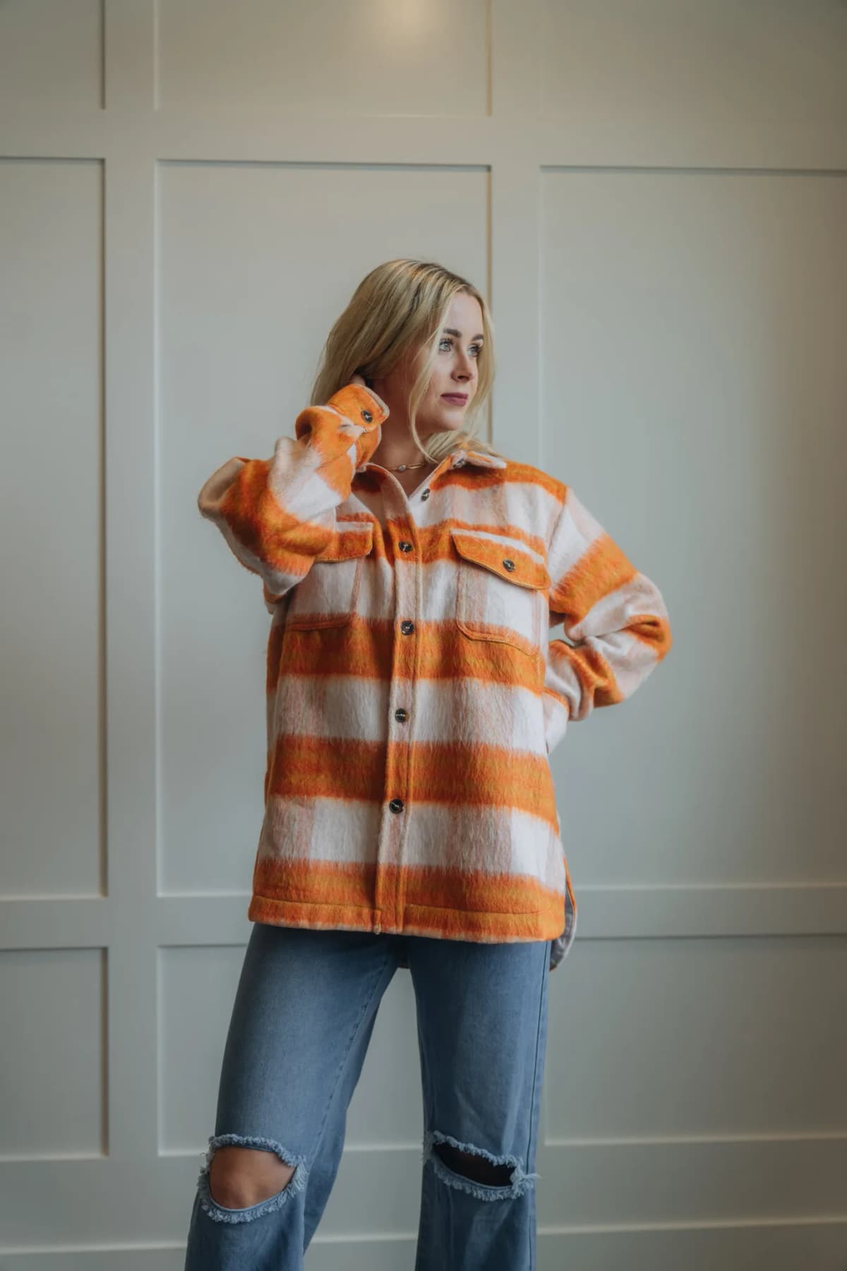 Orange Brushed Mohair Fall Winter Shacket La Miel