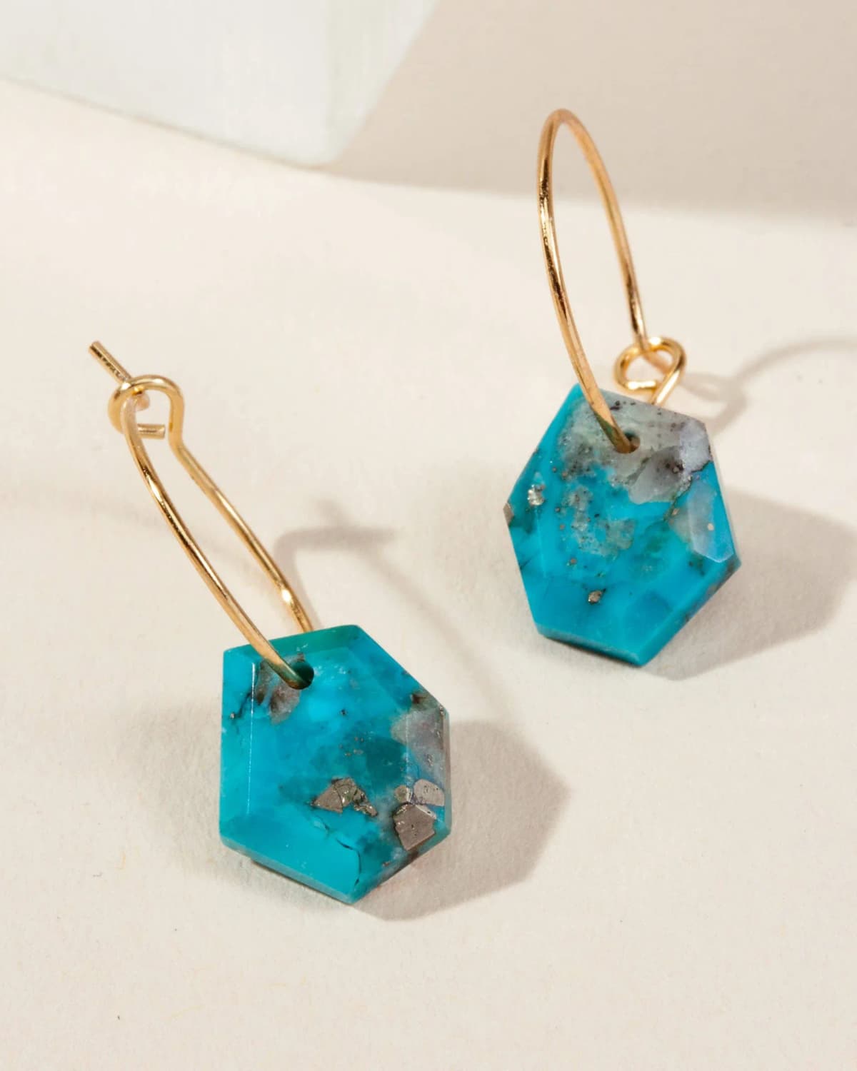 Luna Norte 14Kt Sterling Geometry Mini Hoop Earring- Turquoise