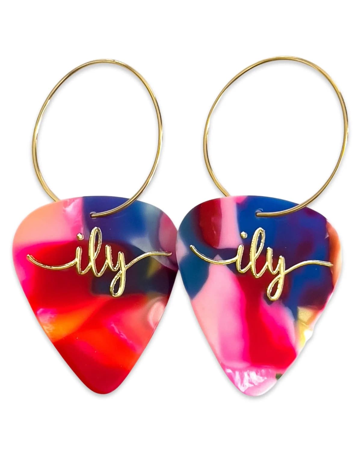 Guitar Pick Groupie Love ILY Cosmic Pearl Hoop Earrings