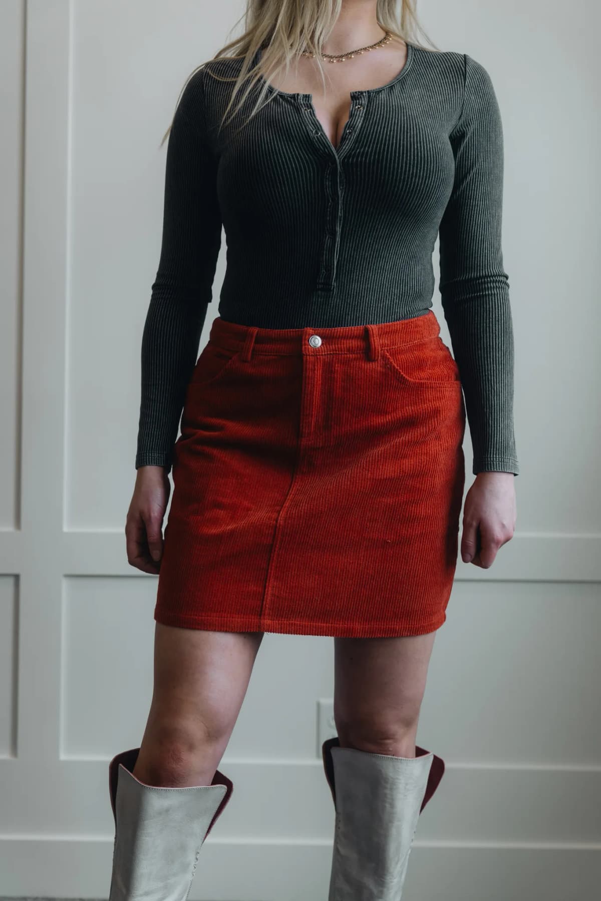 Mineral Wash Ribbed Snap Buttons Long Sleeve Bodysuit