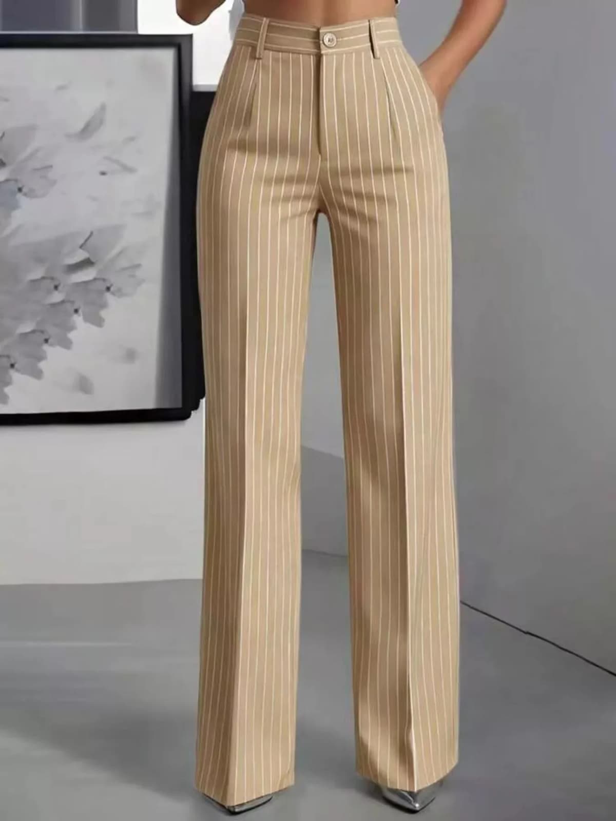 High-Waisted Striped Wide-Leg Pants