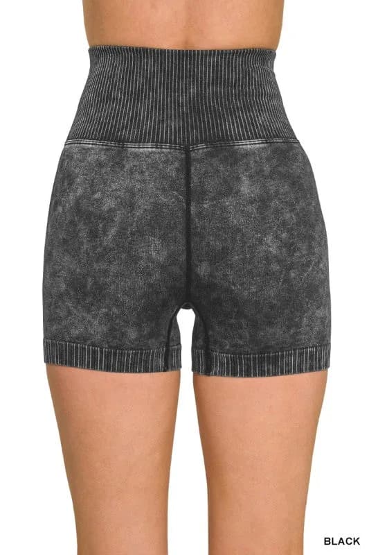 Zenana High Waisted Seamless Washed Shorts Multiple Colors!!