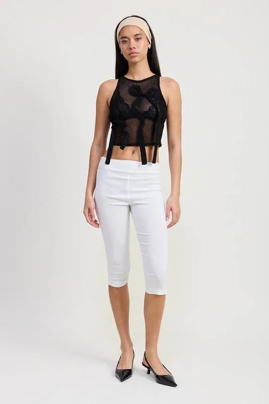SLEEVELESS SHEER BOW TOP