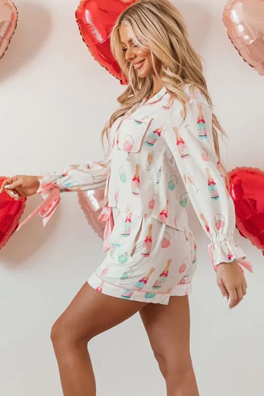 Wine Glass Bow Knot Pajama Set