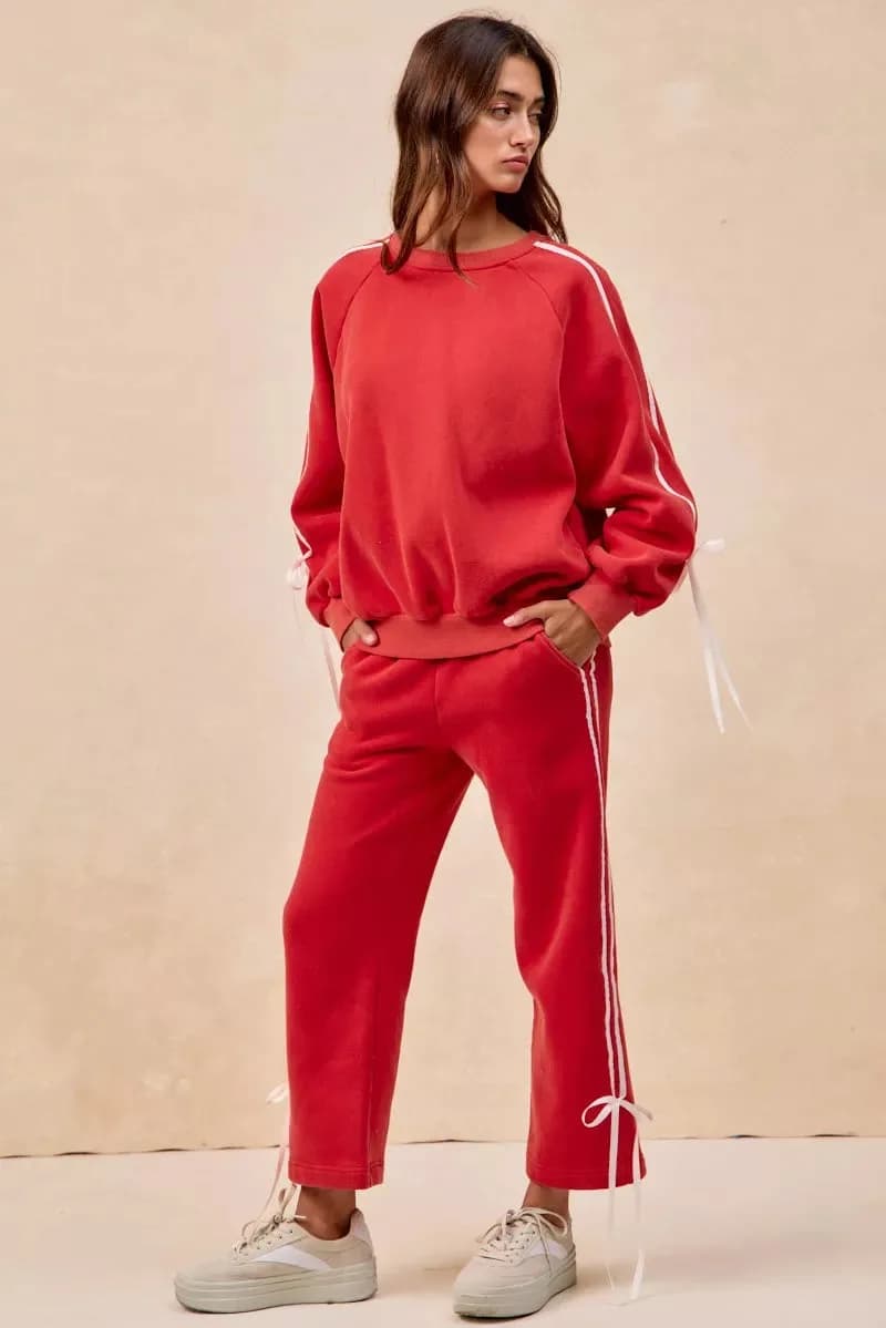 BiBi Side Lined Bow Details Fleece Sweatpants