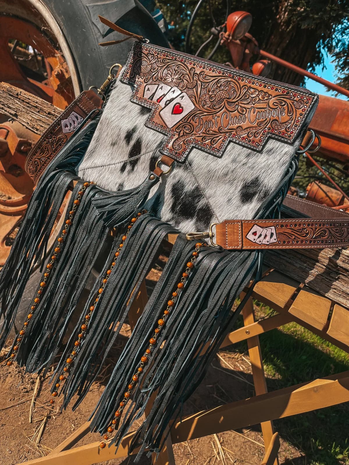 Don't Chase Cowboys Aces Cards Cowhide Purse by Haute Southern Hyde